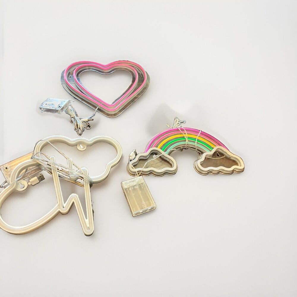 LED Neon Wall Lights Lot Heart Rainbow Cloud Lightning USB Battery Room Decor